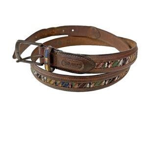 Columbia Vintage Brown Leather‎ Belt with Guatemalan Fabric Inlay Size 44